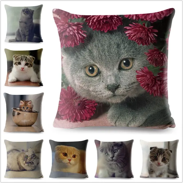 Carino Animale Fodere per Cuscini 3D Scottish Fold Gatto Cuscino Coperture 45*45 Carino Animale Fodere per Cuscini 3D Scottish Fold Gatto Cuscino Coperture 45*45