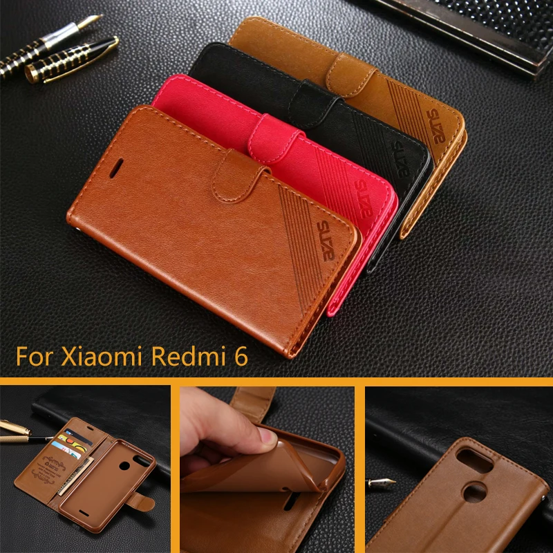 

For Xiaomi Redmi 6 Case Cover Book Flip PU Leather Soft TPU Silicone Cover For Redmi 6 Card Hold Phone Wallet Cases