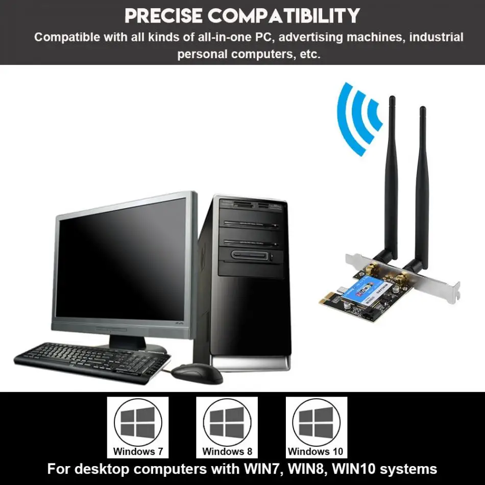 PCIE сетевая карта 433 Мбит/с Двухдиапазонная 2 4G/5G + Bluetooth 4 0 для рабочего стола