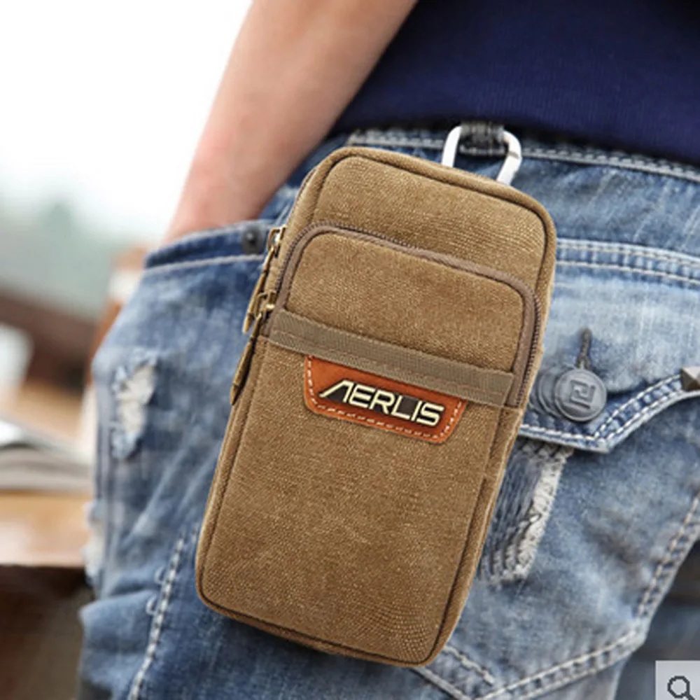 Men&#39;s Vintage Canvas Cell Mobile Phone Belt Pouch Purse Belt Fanny Pack Hook Waist Bag Packet ...