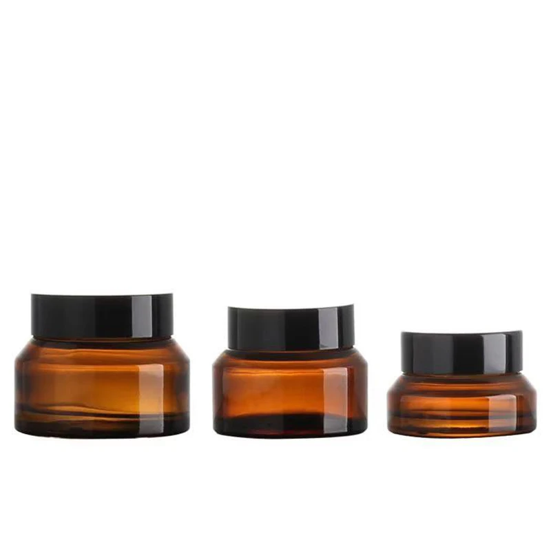 

6pcs/lot 15g 30g 50g Glass Jar Amber Green Glass Cream Jars Cosmetics Cosmetic Packaging with Black Caps