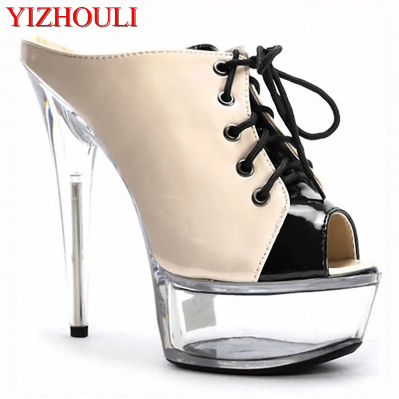 

Custom-Made Plus Size Full Clear 15cm Sexy High Heel Crystal Sandals 6 Inch Platform High Heel Shoes Party Slipper