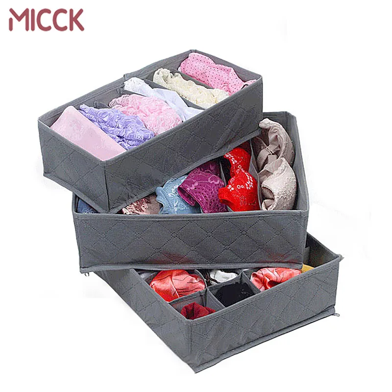 

MICCK 3Pcs Bamboo Storage Box Flodable Container Drawer Divider Lidded Closet Boxes For Ties Socks Bra Underwear Organizer Cases