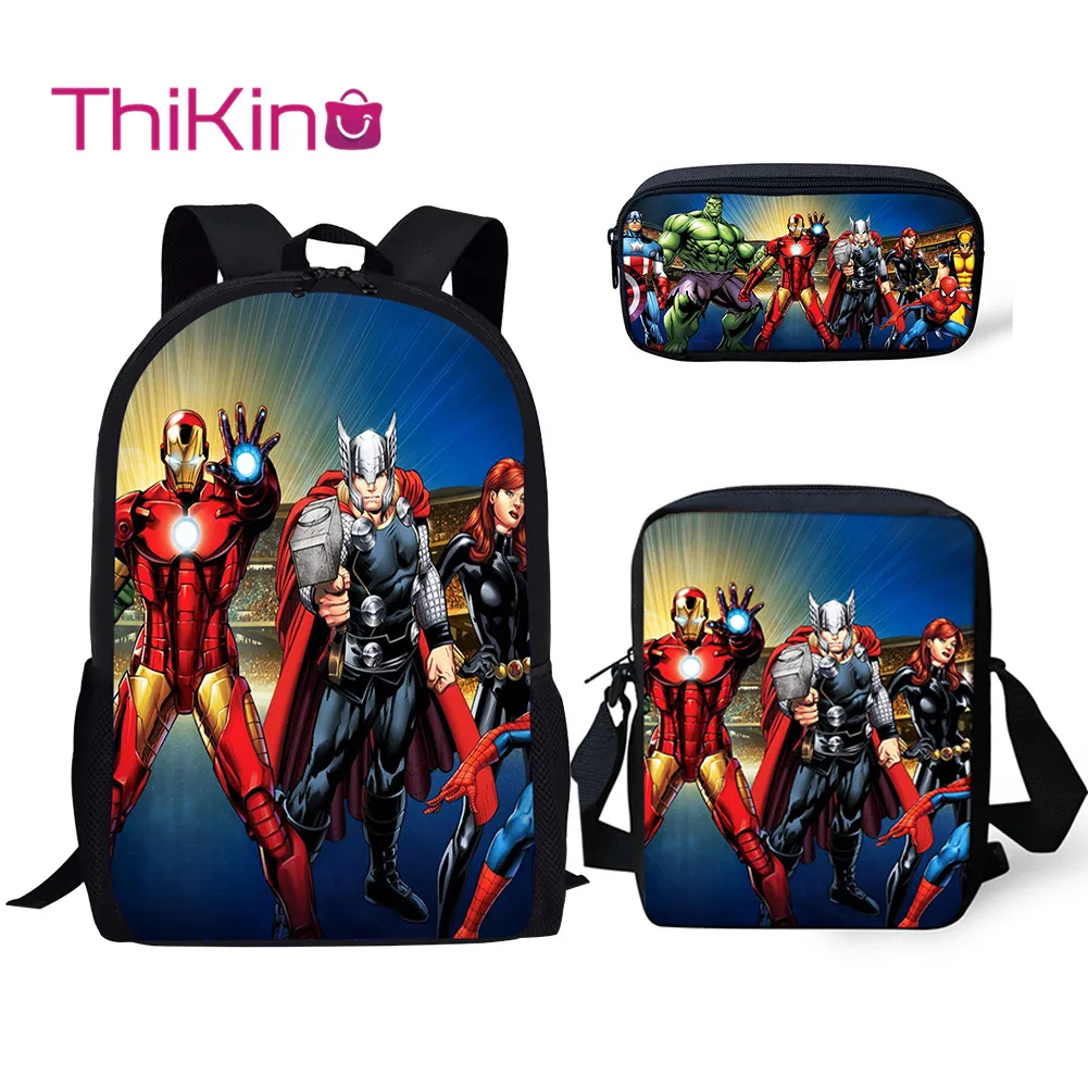 

Thikin Avengers Marvel Hero 3Pcs/set Book Bags Children School Bag for Boys School Backpack for Teen Boys Girls Kids Book Bags