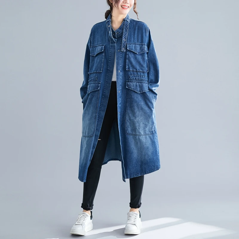 Джинсовое пальто больших размеров d Harajuku женские корейские осенние зимние длинные джинсы ветровка куртка большого размера Кардиган Верхняя одежда 5XL Новинка
