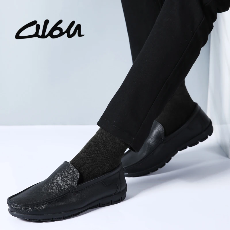 

O16U Full Grain Leather Men Casual Shoes Slip on Men Moccasins Boat Shoes Dress Men's Flats Loafers Office Male Shoes Big Size