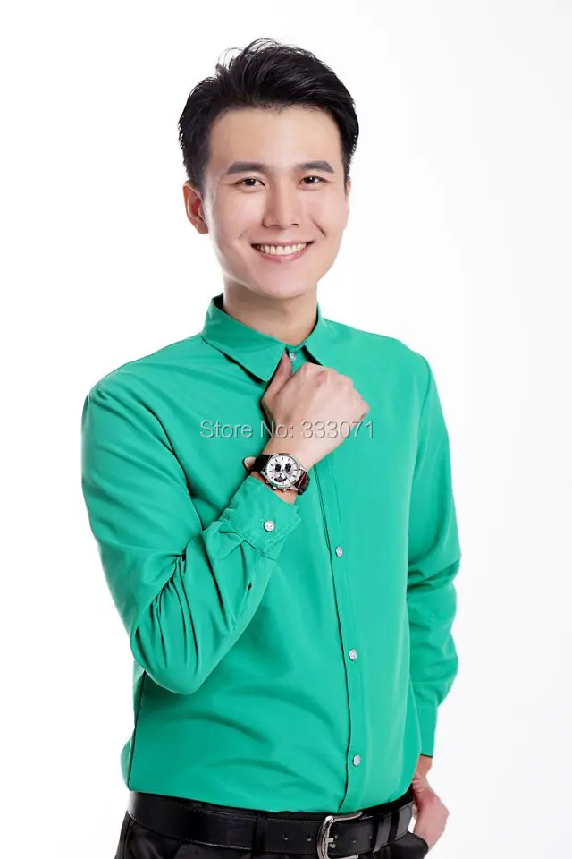 2016 New Green Long sleeved Men Shirt Wedding/Prom Groom Shirts performance leisure Wear Man
