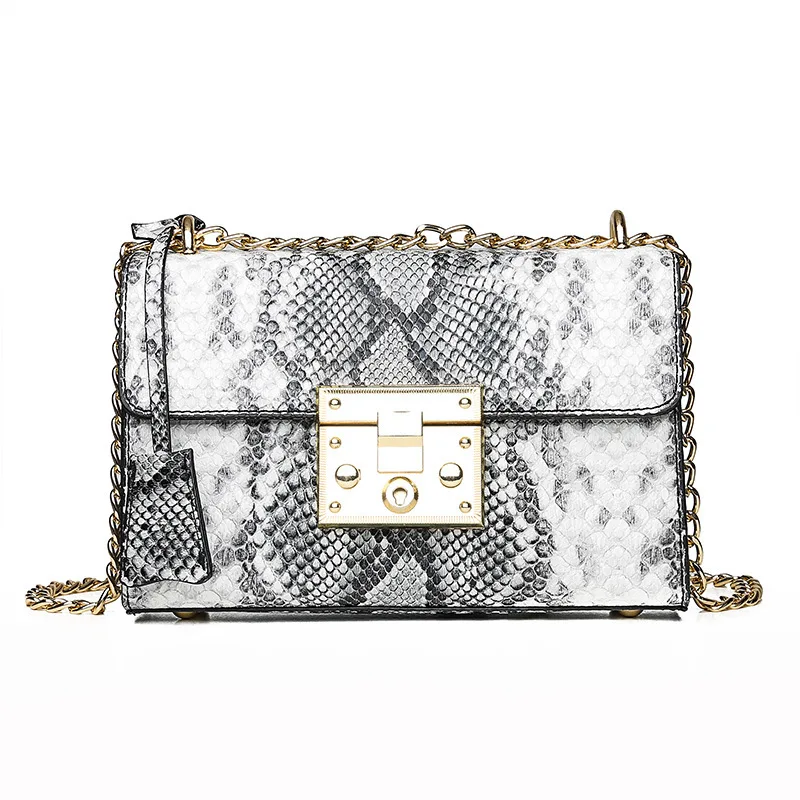 Женские сумки через плечо для женщин качественные кожаные роскошные сумки дизайнерская сумка основная Дамская змеиная сумка через плечо - Цвет: light gray