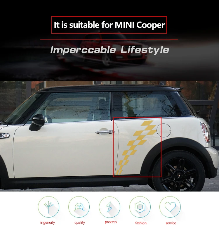 Vinilo Franja De Rayas Calcoman/ía Etiqueta para M INI Cooper Decoraci/ón Pegatinas de Cuerpo Lateral de Coche Rojo 2 Piezas