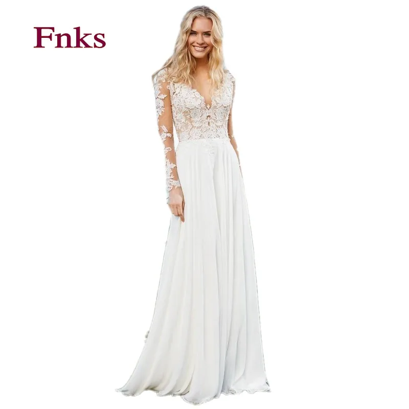 Gorgeous sheathcolumn v neck long sleeve wedding dresses plus size