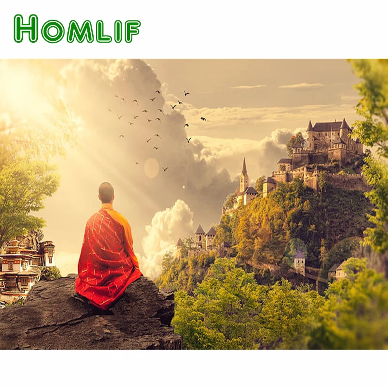 Алмазная 5D картина HOMLIF буддийские храмы сделай сам алмазная вышивка мозаика