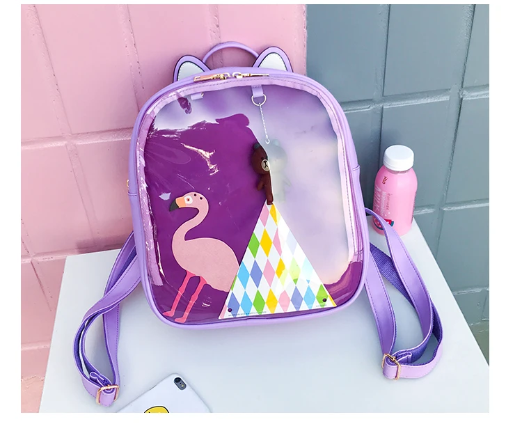 Lovely Cat Ear Leather Backpacks Candy Color Transparent Bag Teenage Girls Travel Bakpack Children Shoulder Bags School Itabag