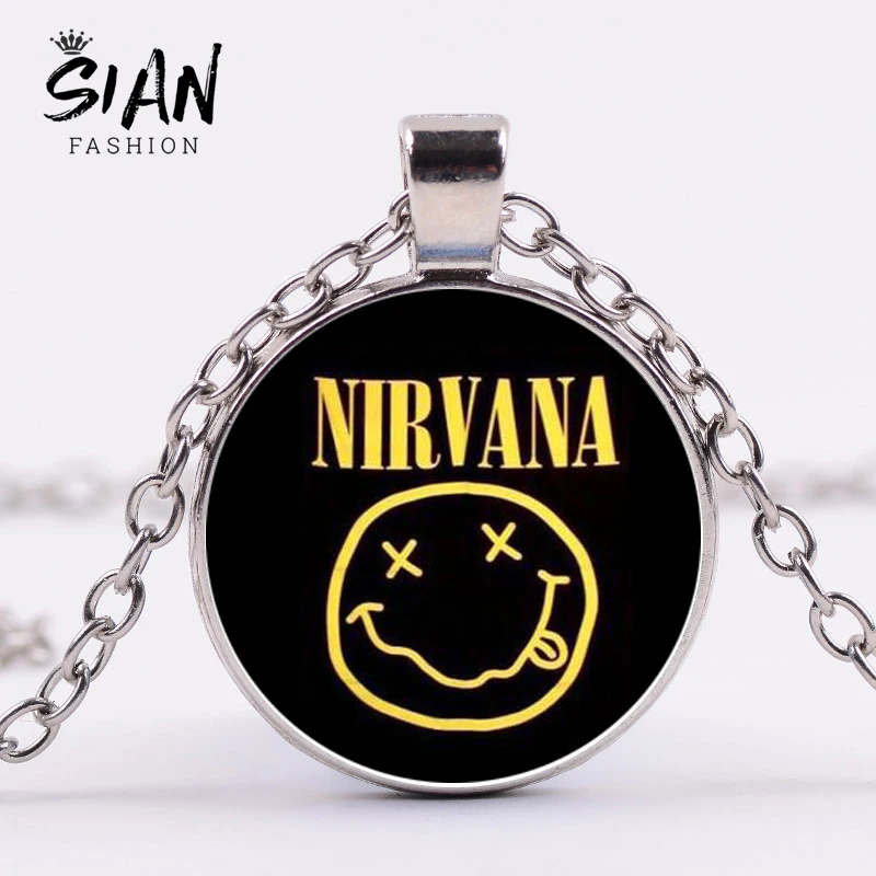 Ожерелье SIAN Rock Band Nirvana с символом смайлика 3D Печатный стеклянный кабошон