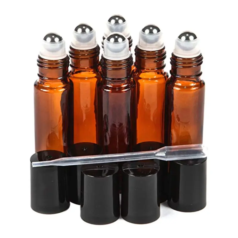 

1Pc Amber Glass 10 ml Roll-on Bottle with Stainless Steel Roller Balls Portable Refillable Bottles for Travel