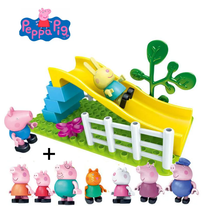Лидер продаж, оригинальные модели Peppa Pig, строительные наборы, домик с фигуркой Peppa Джордж-(14 частиц), 2 куклы, детские игрушки