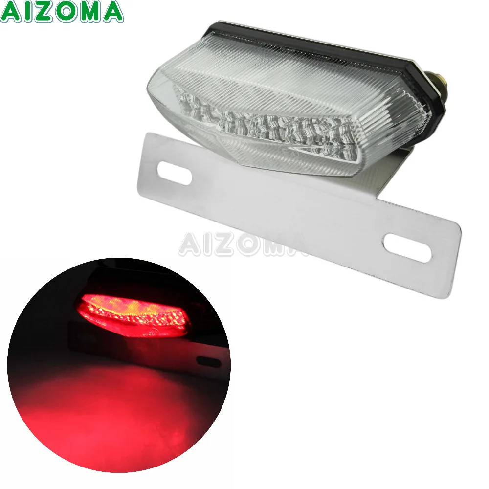 

Clear Motorcycle LED Taillight Rear Brake Stop Lights w/ License Plate Bracket Tail Lamp for Harley Cafe Racer Triumph Scrambler