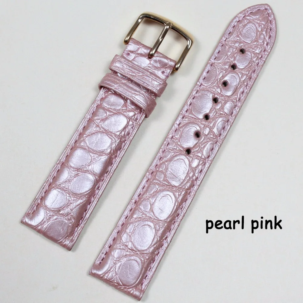 

Pesno Fasional Ladies'Watch Strap Pearl Pink White Replacement American Alligator Leather Watchband