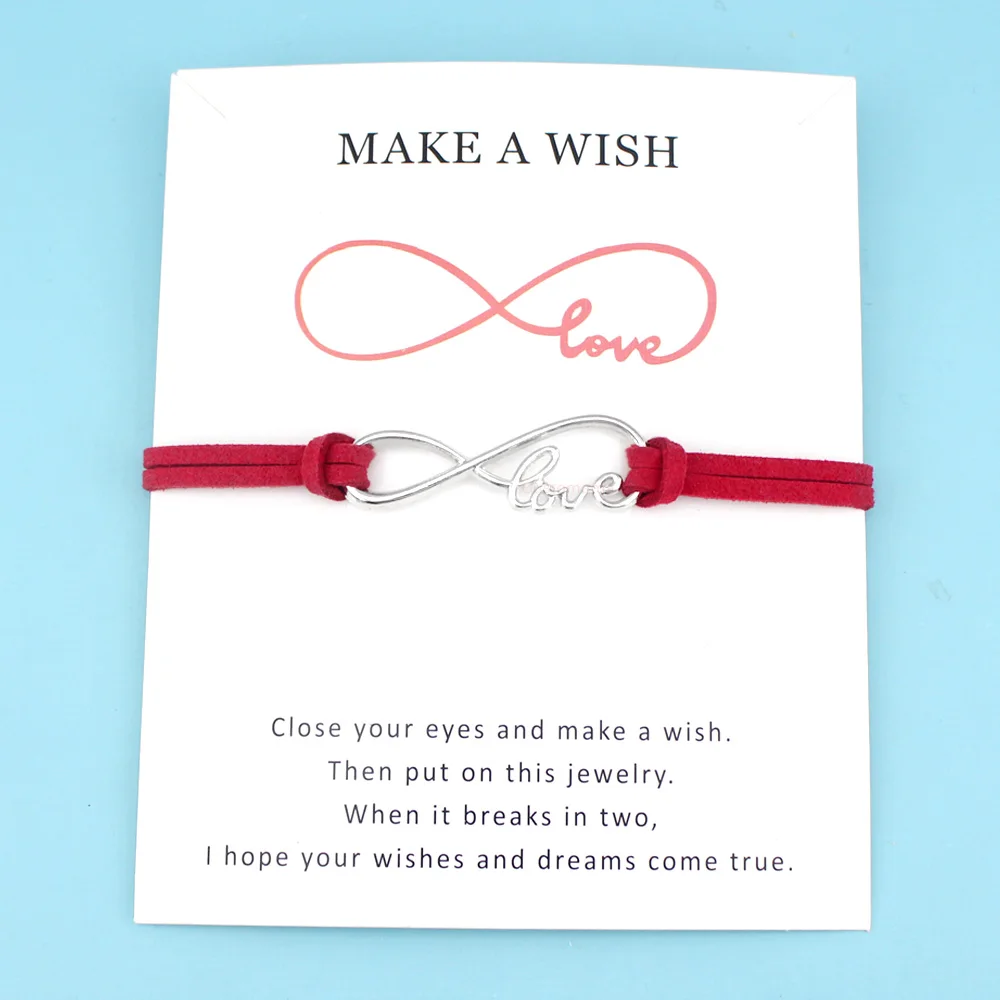 

Infinity Love Antique Silver Charm Card Bracelets Red Black Pink Royal Blue Suede Women Men Boy Girl Unisex Jewelry Gift