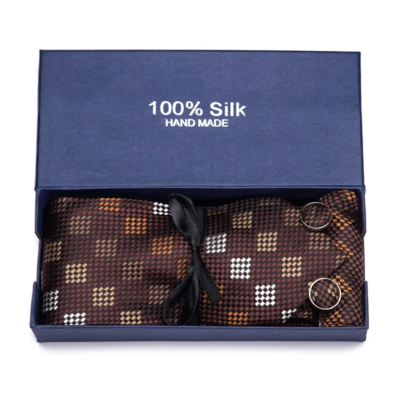  Many Color 2.95inch(7.5 Cm) Width Blue Paisely Geometric Man Tie Handkerchief and Cufflinks Gift Bo
