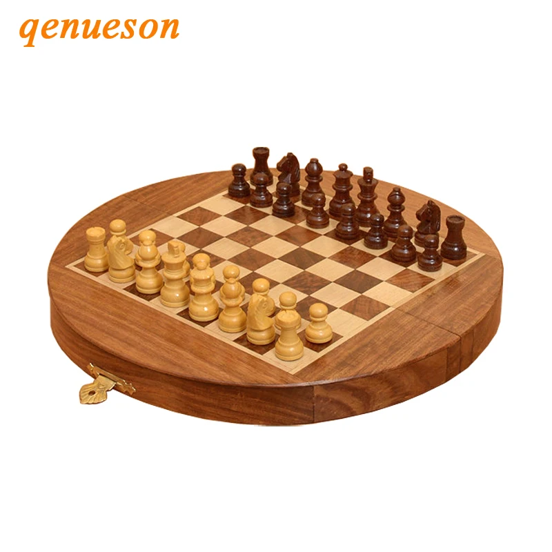

Hot Top Grade Mini Portable Folding Circle Solid Wood Magnetic Drawer Chess Set Non-slip Pieces Children Gifts Craft Board Games