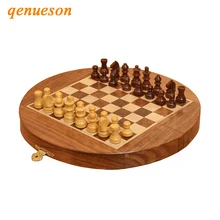 Hot Top Grade Mini Portable Folding Circle Solid Wood Magnetic Drawer Chess Set Non-slip Pieces Children Gifts Craft Board Games