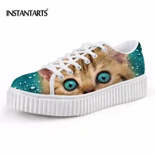 INSTANTARTS/ г. женская обувь на плоской подошве женская обувь на шнуровке с милым животным котиком повседневная женская обувь на плоской подошве, дышащая женская обувь на платформе