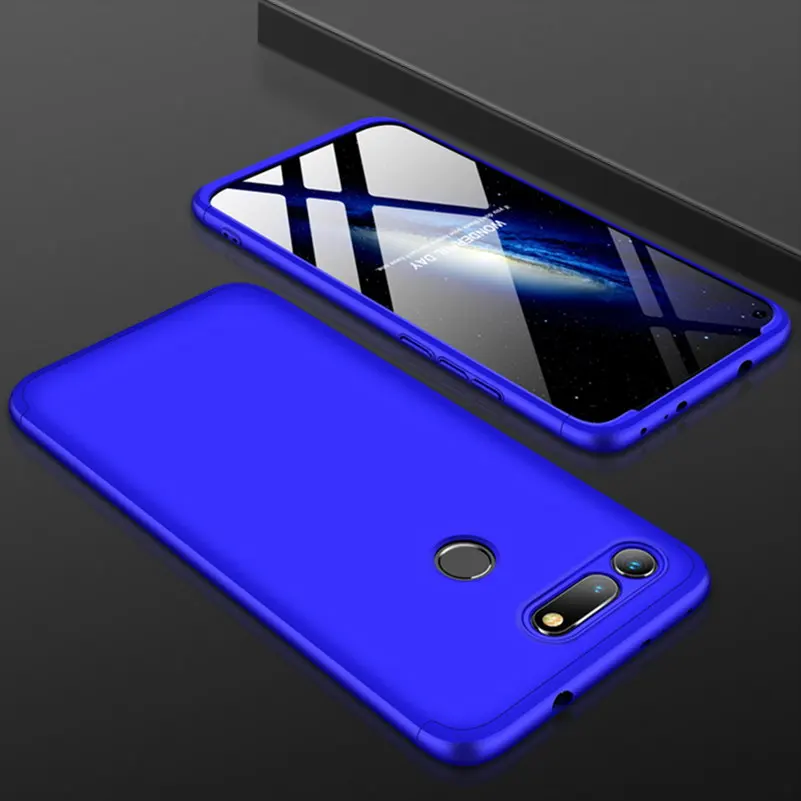3-в-1 защитный чехол на весь экран для Huawei Honor вид 20 чехол на весь корпус Чехол, задняя крышка для Huawei честь v20 view20 жесткий чехол для телефона с принтом" - Цвет: Blue