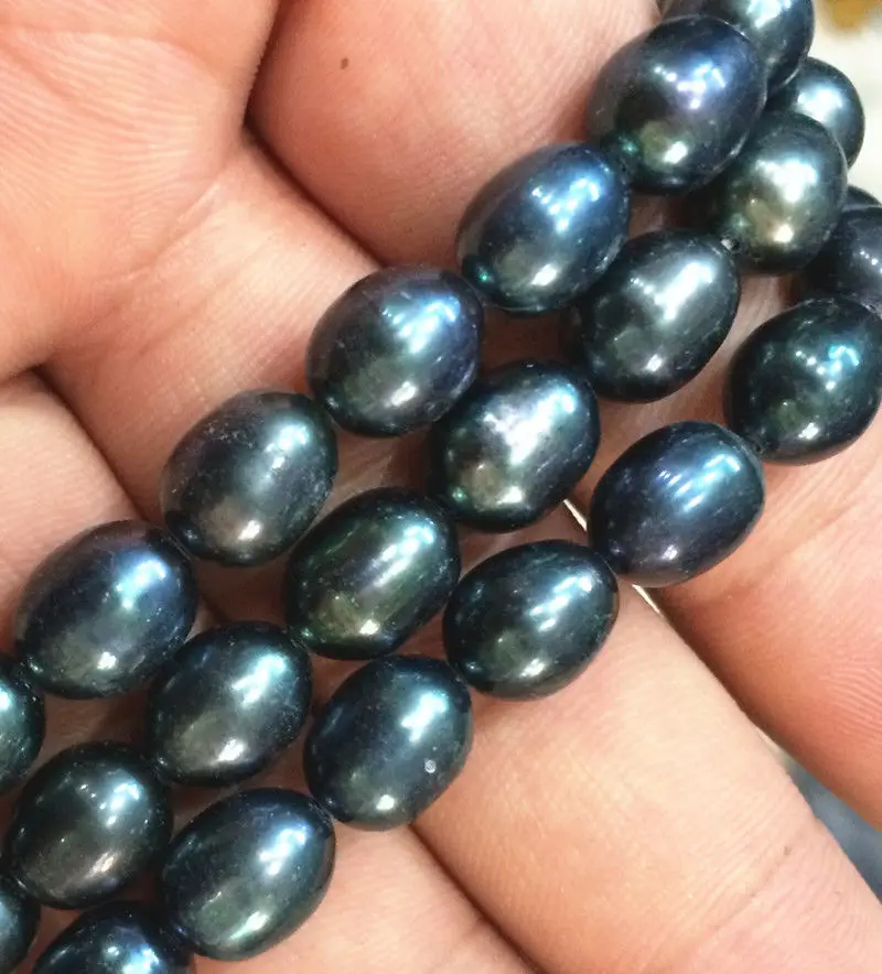 BEAUTIFUL 8-9MM NATURAL SOUTH SEA BAROQUE BLACK PEARL loose beads 14“ 