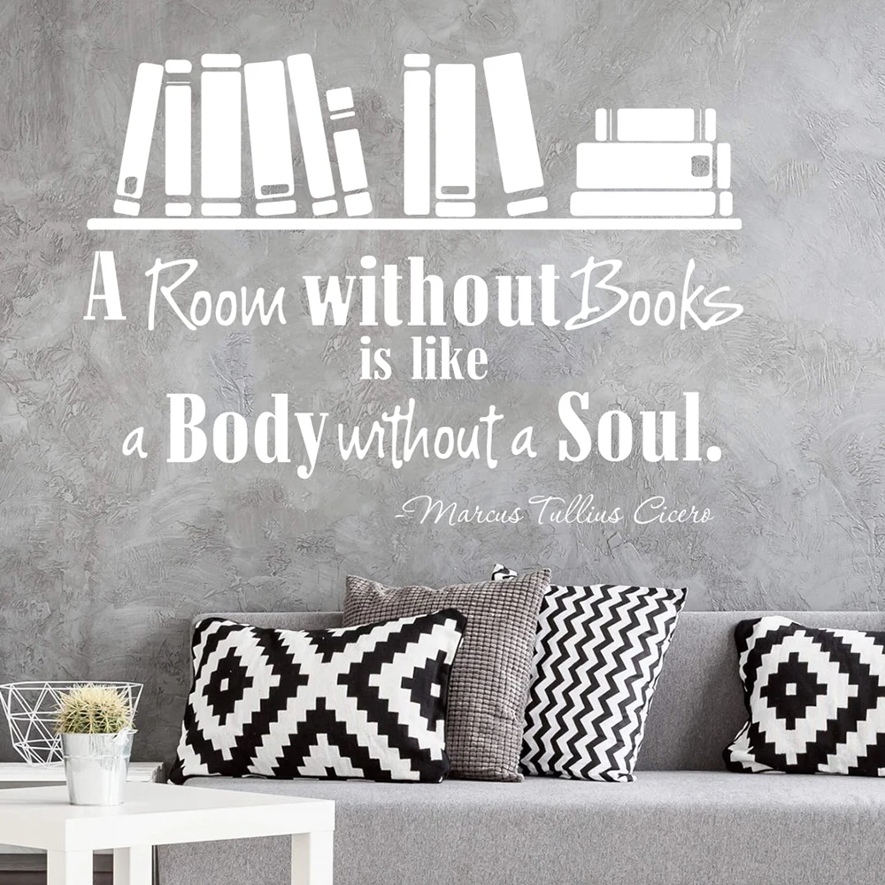 Large Room Without Books Bookshelf Quote Wall Decal Library Study  Inspirational Quote Book Education Wall Sticker Classroom  (5)