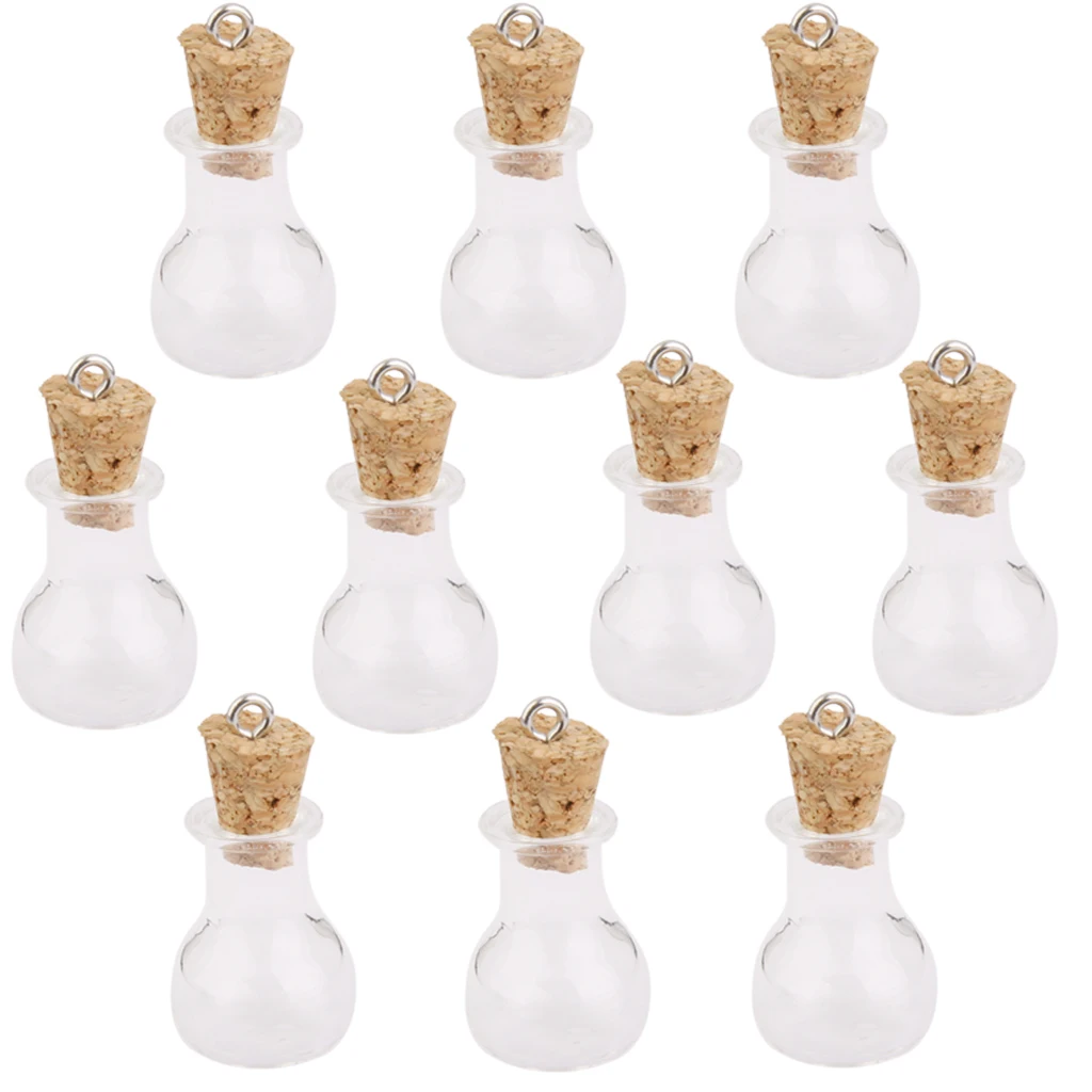 Phenovo 10pc Clear Wishing Bottle Pendants Empty Cork Hand-Blown Vial Necklace  DIY Pendant Fashion Jewelry Accessories