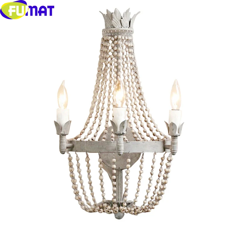 

FUMAT French Wooden Beads Lamp Lights Crystal Retro Wall Light for Kitchen Dining Room Bed Room Aisle Staircase Luz de pared