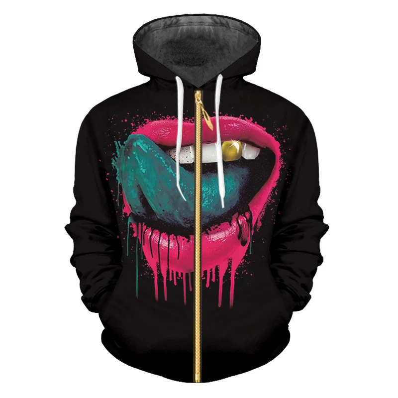 

OGKB Zip Hoodies Men/women's Cool Print Green Tongue 3D Sweatshirt Unisex Long Sleeve Hooded Jacket Blouse Couple Outwears Coats