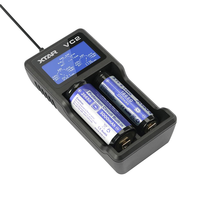 Новинка XTAR VC2 зарядное устройство Универсальный ЖК экран дисплей USB Ni MH/Ni CD литий