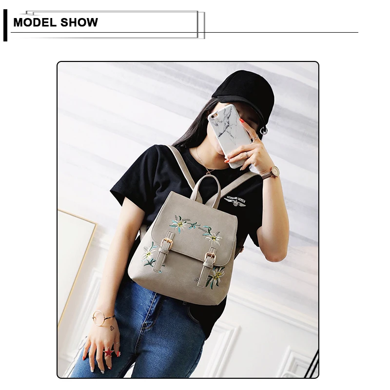 Nueva moda de cuero mochilas para mujeres mujer bolsas para la Escuela de las niñas Mochila Floral bordado flores Mochila
