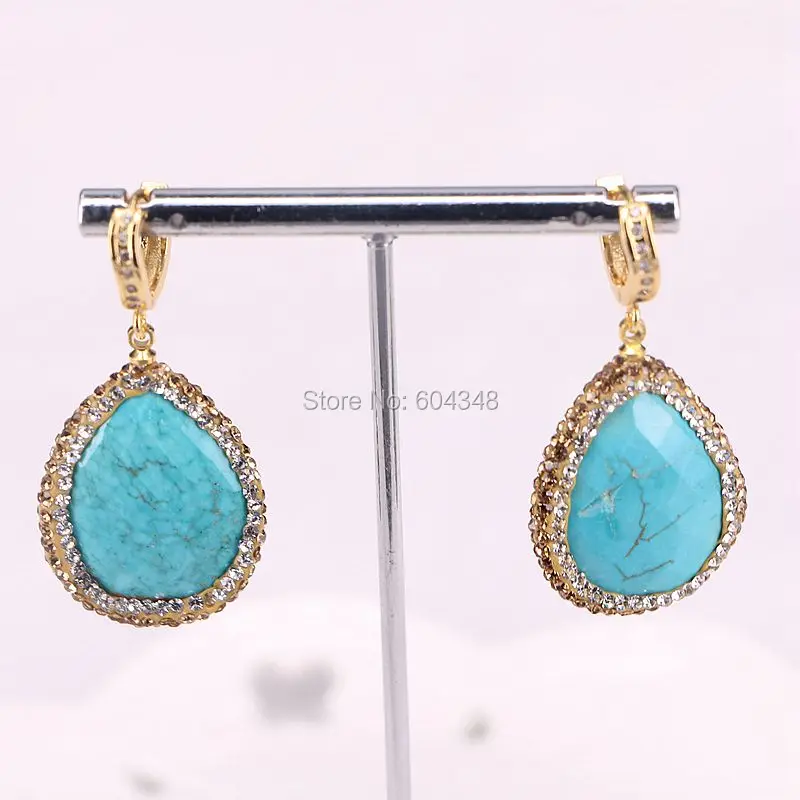 

5Pairs ZYZ137-5676 Facetedly cut Blue Stone Drop Earrings, Pave Crystal Rhinestone Teardrop Stone Earrings