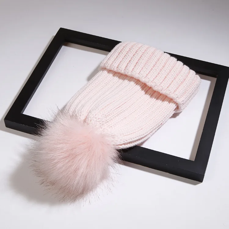 Женские шапки из искусственного меха с помпонами, зимняя женская шапка детская вязаная шапочка с помпоном, теплая шапка, детская вязаная шапка с помпоном