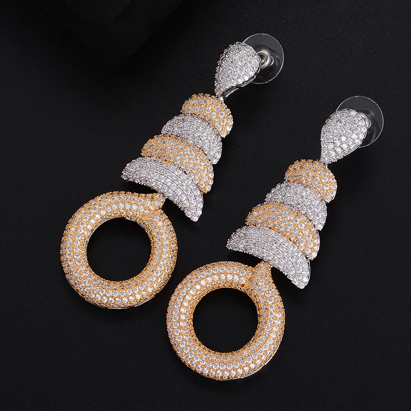 

Jimbora Declicate Round Pendant Cubic Zirconia Engagement Party Drop Dangle Earrings Jewelry For Women