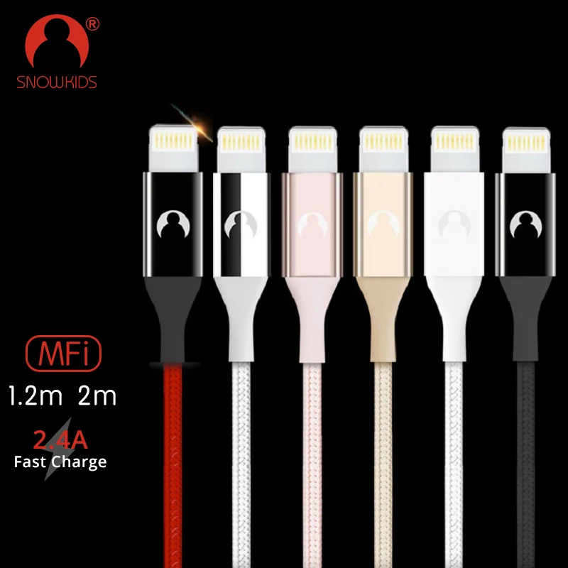 USB кабель Snowkids MFi для зарядки телефонов Lightning iPhone 11 X 8 7 6 5 XR XsMax синхронизация данных