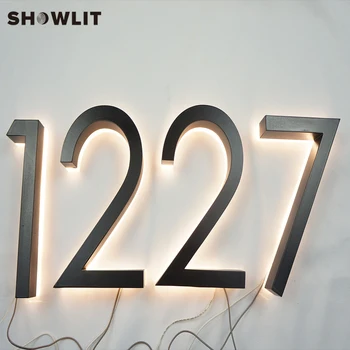 

Matt Black Modern House Numbers LED Reverse Lit Warm White Lighting House Numbers
