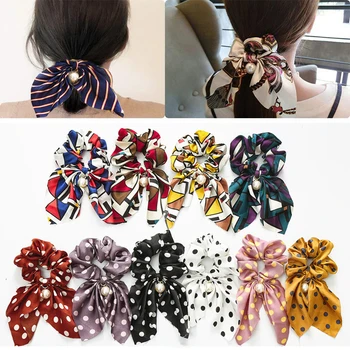 

Sale 1PC bowknot Pearl Hair Rope Scrunchies Women Ponytail Holder Hair Tie Rubber Bands stripe Hair Accessories