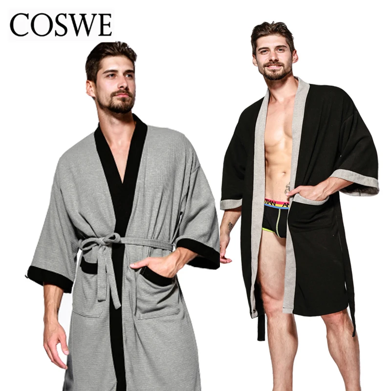 COSWE New Cotton Men Robe For Mens Winter Robes Long Male Bathrobe Pijamas Masculinos Bathrobes