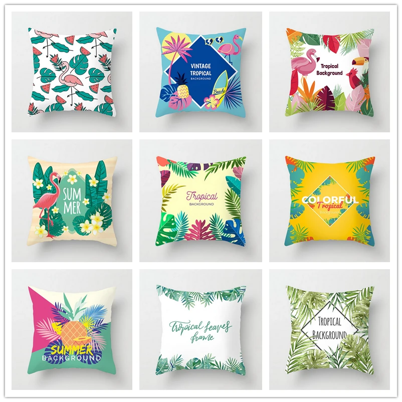 

Tropical Plants Jungle Leaves Cushion Covers Bird Flamingo colourful Cushion Cover Polyester Pillow Case Sofa throw Home Decor