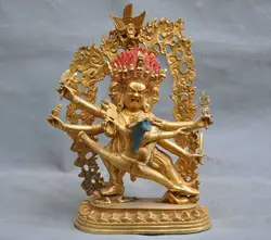 12 "Тибет Бронзовый Живопись 3 Глава 6 Arms Махакалы Будда Голлум Голова Оленя Статуя