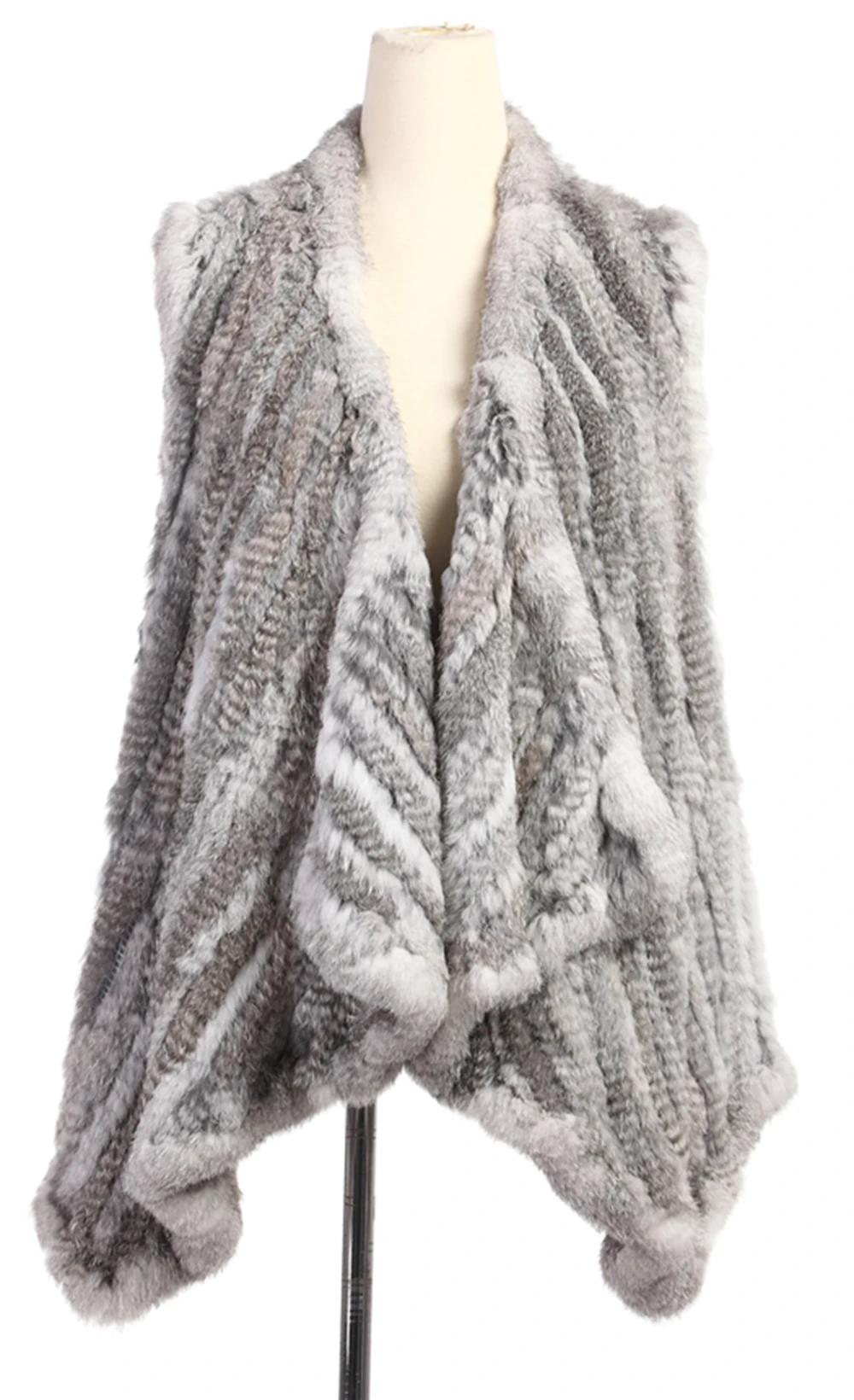 ZY88010 Classic Lady Genuine Knitted Winter Women Rabbit Fur Turn-Down Fur Vest  Fur Waistcoat Gilet Outwear long duvet coat