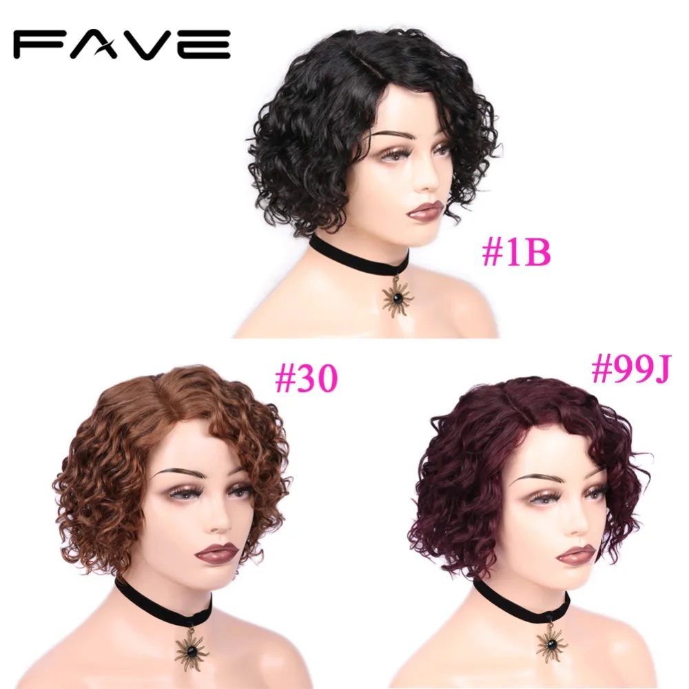 Short Afro Curly Bob Lace Wigs Brazilian Human Hair Glueless L Part Wavy Wig for Women 1B# 30# 99J# Color FAVE Hair
