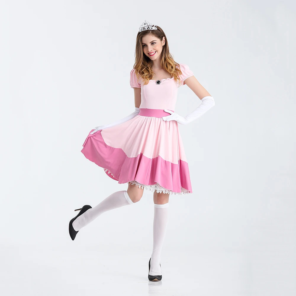 VASHEJIANG Делюкс взрослых Princess Peach Costume Для женщин принцесса Персик Super Mario Bros партия
