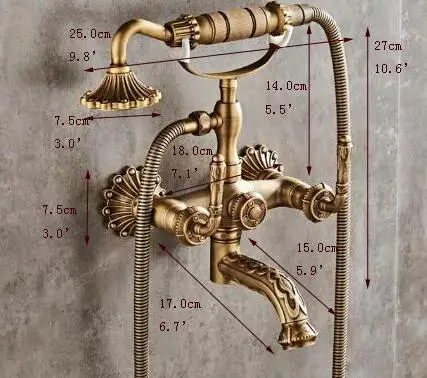 Antique Brass Bathroom Faucet Mixer Tap Wall Mounted Hand Held Shower Head Kit Shower Faucet Sets XT334