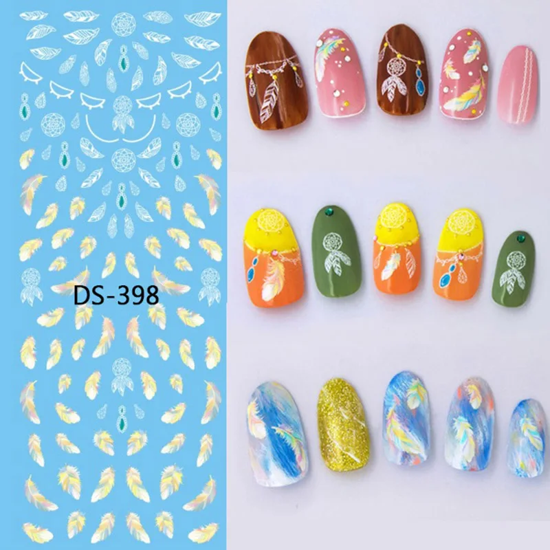 

1 Pc Colorful Flower Black Letter Feather Watermark Large Sheet Decal Sticker DS-392-400 Japan Manicure Nail Sticker