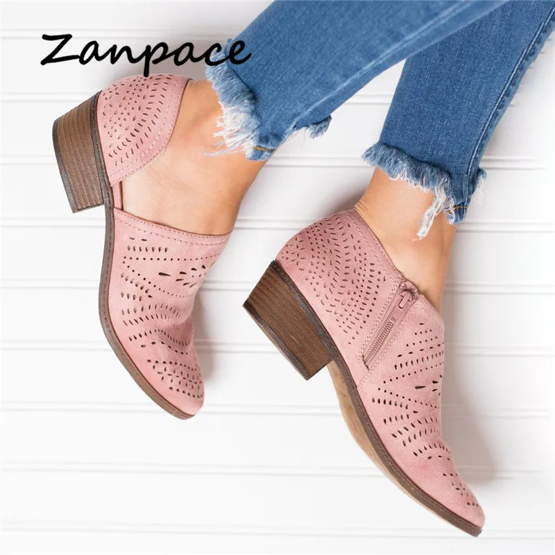 

ZANPACE Big Size Women's Boots Ladies Zipper Shoes Women Ankle Boots Leather Low Heeled Boots Autumn Shoes Women New Arrivals