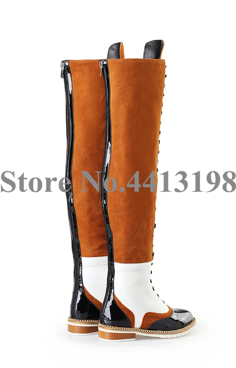 Frau Ferse Stiefel Für Picture Schuhe Neue Platz Kette Kreuz Zip Knie gebunden Frauen Kappe hohe Mode As Mischfarben Niedrigen Runde zqIFwnO4O